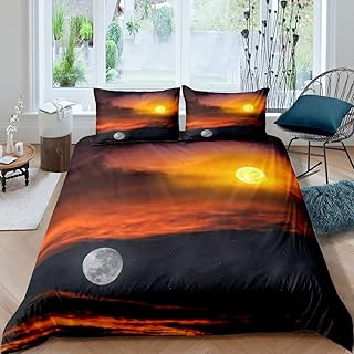 Juego de funda de edredón para niños y niñas, diseño de cielo estrellado, color rojo, azul, decoración de dormitorio, elegante paisaje natural, colcha tamaño super king con 2 fundas de almohada