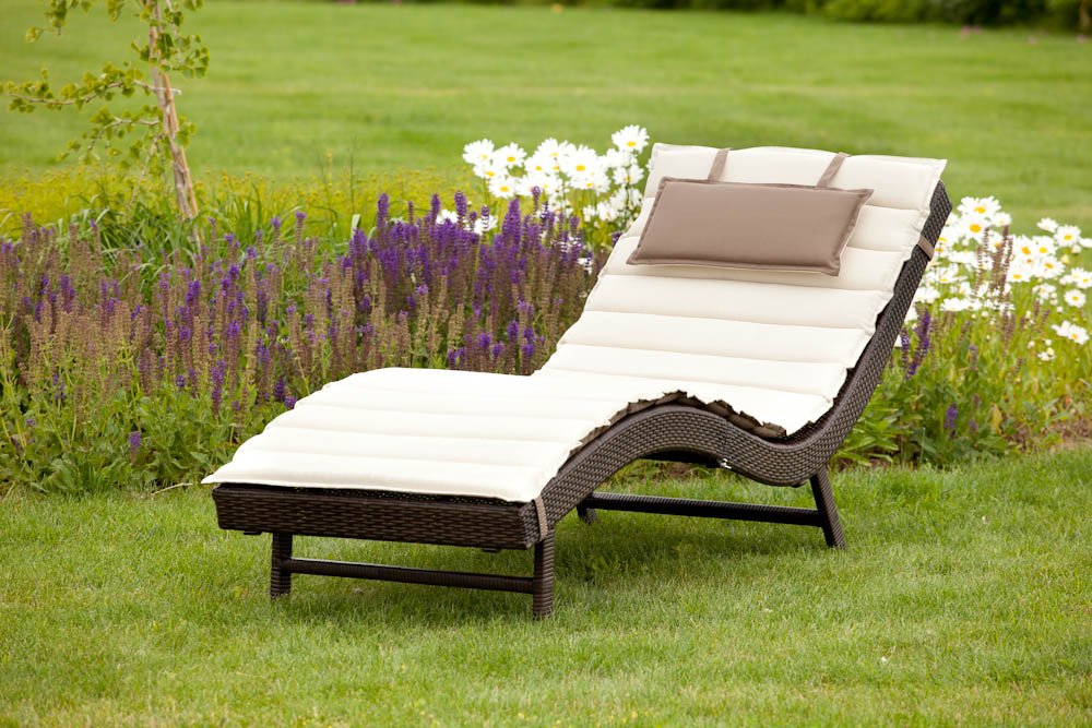 Gartenliege Sonnnliege Piacenza, Polyrattan braun, klappbar, mit Wendeauflage, Outdoor