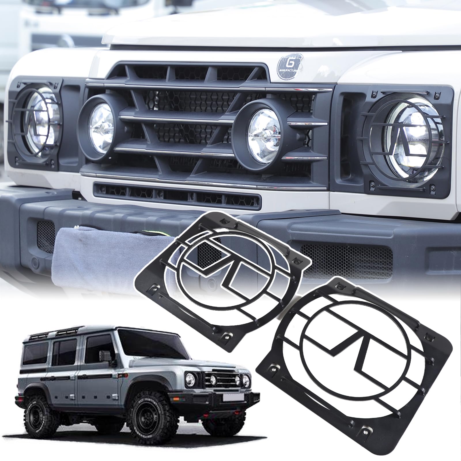2PCS Car Headlight Cover Compatible with INEOS Grenadier 2022-2024 Carbon Steel Headlight Protector Cover Headlights Cover Lamp Exterior