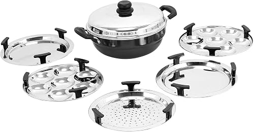 Vinod Cookware Hard Anodized Induction Bottom Multi-Kadai for Idli and Dhokla