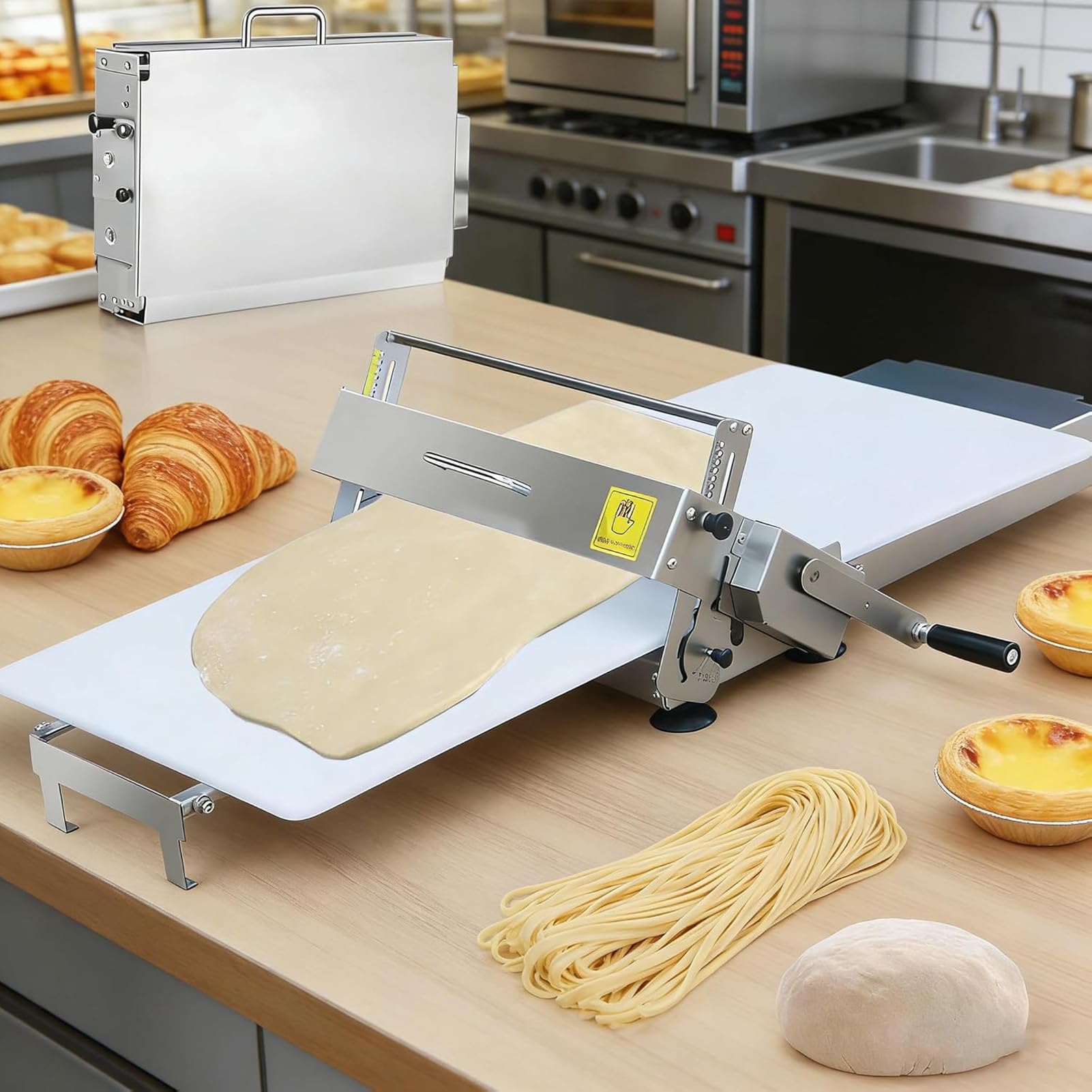 SUYUDD Foldable Manual Dough Sheeter, Stainless Steel Pastry Sheeter, 0-27mm Adjustable Thickness, 30x60cm/40x90cm Press Board, For Pizza, Croissant, Puff Pastry Crafting