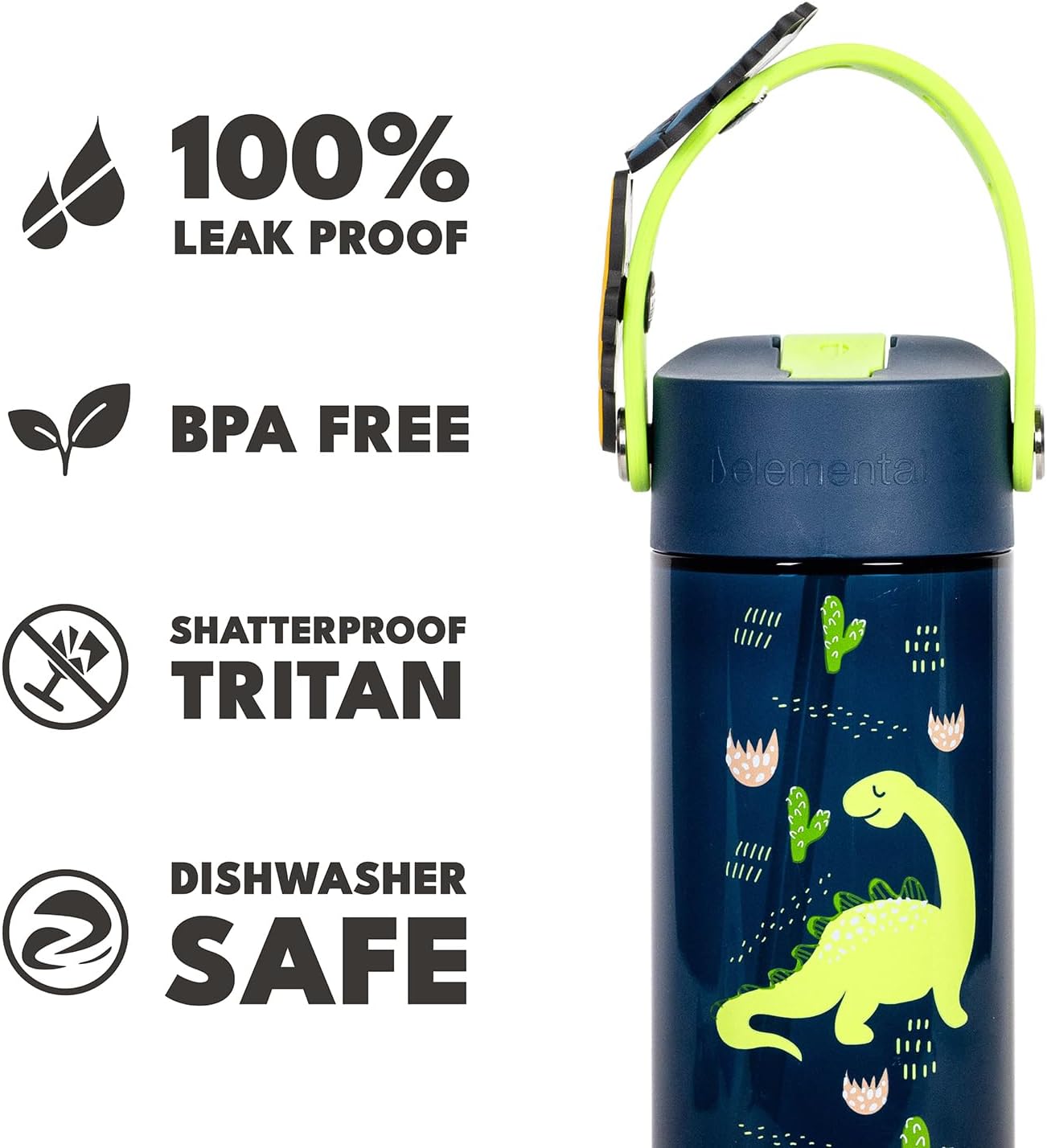 Elemental Water Bottles for Kids - Splash Kids Water Bottle for School with Fun Charm Handle - BPA Free Tritan Plastic Bottle with Straw Leak Proof When Spout is Closed - 18oz - Dinosaur Friends - Image 6