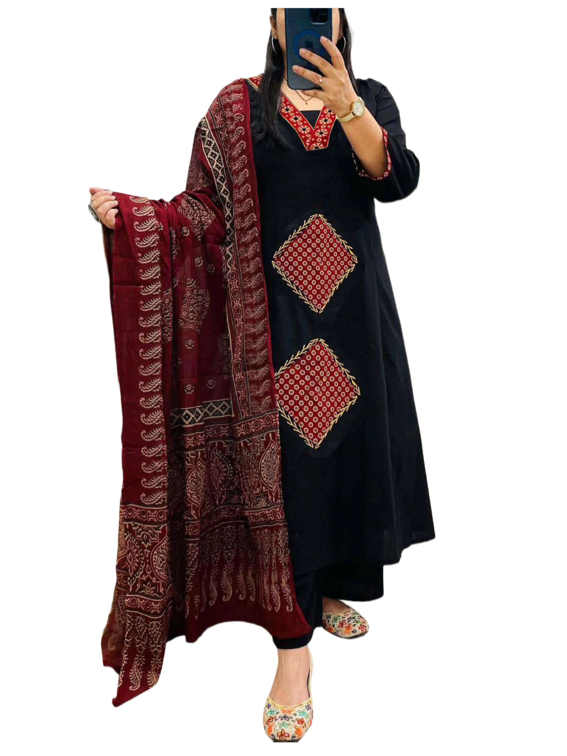 Women's Rayon Viscose Printed Anarkali Kurta with Pant & Dupatta | Anarkali Suit for Women | Pure Cotton Suit Set for Women | Block Print Kurta Palazzo Dupatta Set