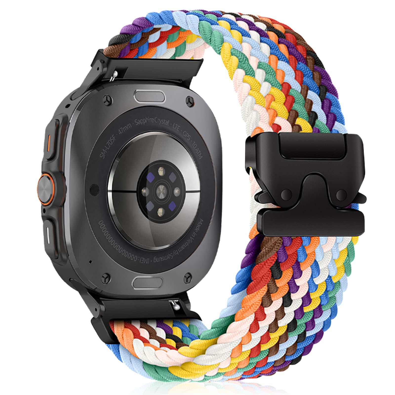 HinZann Stretchy Braided Band for Samsung Galaxy Watch Ultra 47mm 2025/2024 Wristband, Parachute-Style Buckle, No Gap Elastic Nylon Replacement Strap