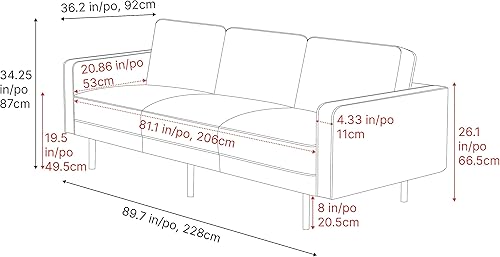 Miniatura 3 de Valencia Varese - Sofá de piel de napa italiana de 90 pulgadas, color marrón coñac, moderno, para sala de estar y muebles de apartamento