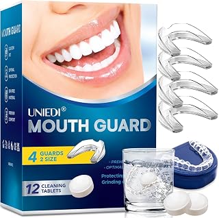 Mouth Guard for Grinding Teeth at Night: Moldable Sleeping Mouthguards for Grinding & Clenching - Custom Fit Nighttime Guards for Adults with 12 Cleaning Tablets - Amazon product rated Grade A