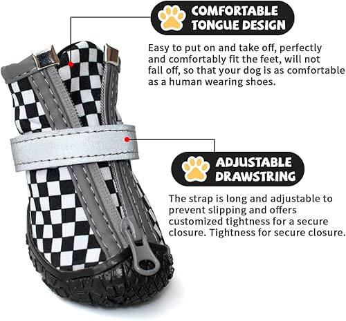 Miniatura 3 de Zapatos negros para perros pequeños, botas antideslizantes para perros con tiras reflectantes, protectores de patas de cachorro para exteriores,