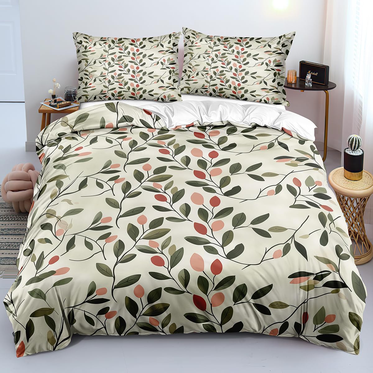 Housse de couette 200x200 feuilles botaniques et sa parure rustique