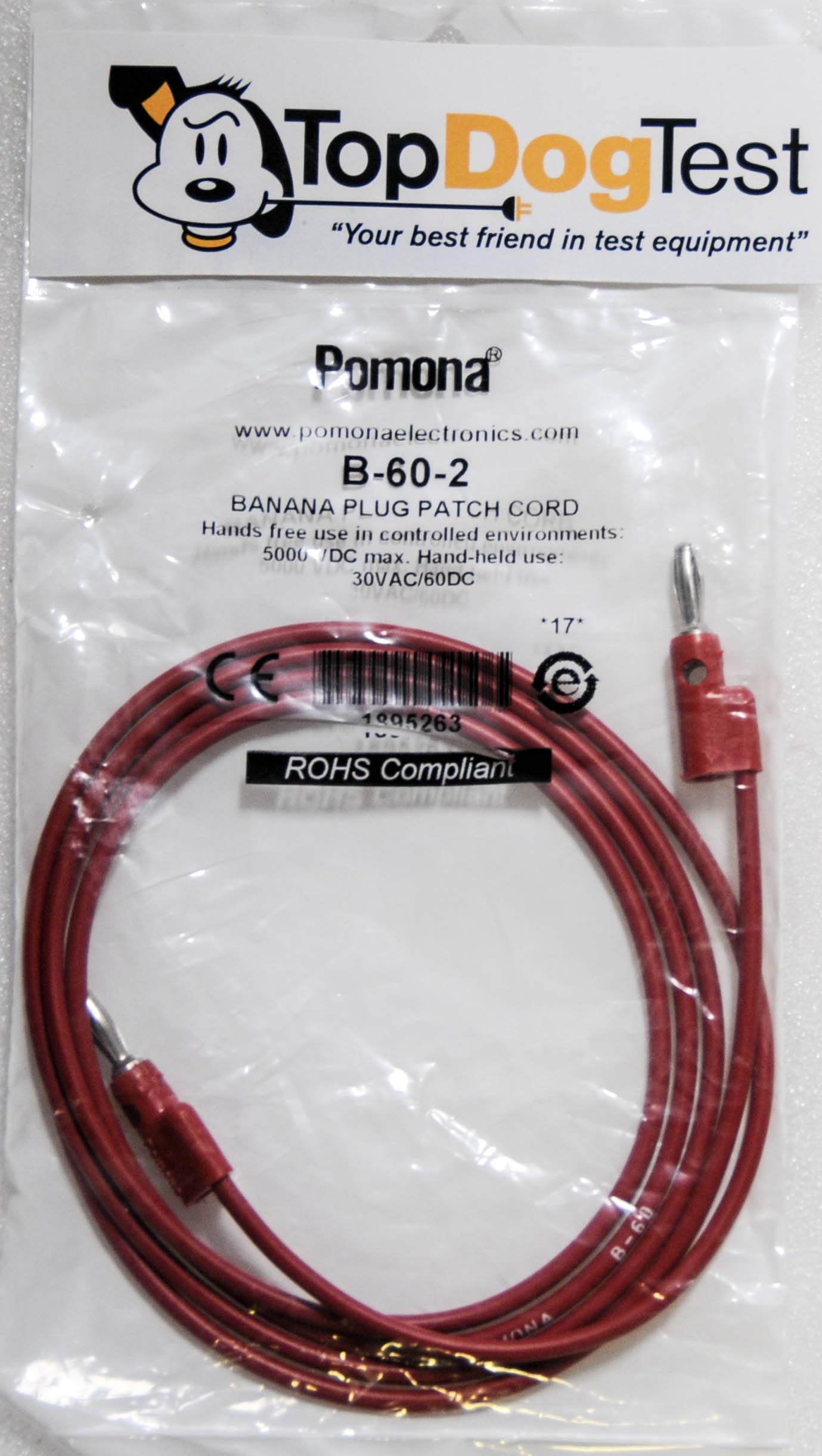 Fluke Pomona B-48-2 Banana Plug Patch Cord (RED)