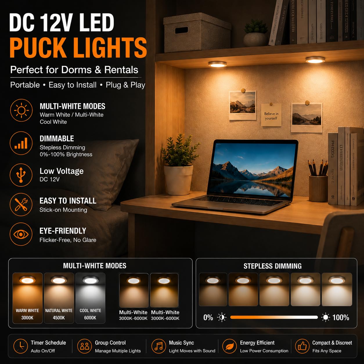 CRISETEK Smart LED Puck Lights, Dimmable Under Cabinet Lighting