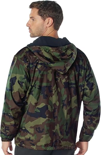 Rothco Reversible Hooded Jacket Comfortable and Water-Resistant for Outdoor Adventures (US, Alpha, Large, Regular, Regular, Woodland Camo)