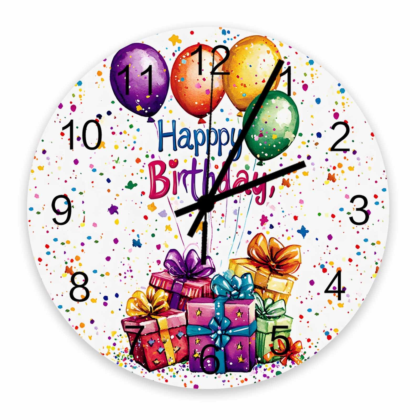 Grandes horloges murales à piles Happy Birthday silencieuses pour maison et salon