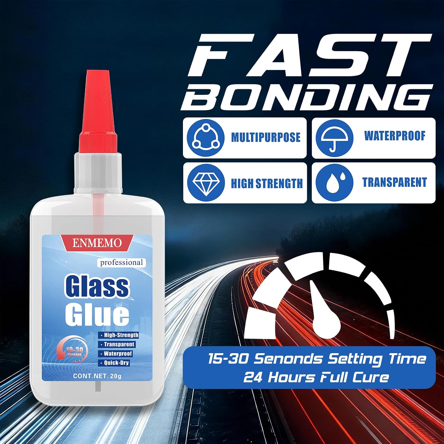 (2-in-1) Glass Glue with Brush Applicator&Nozzle,Acrylic Glue,Glass Repair