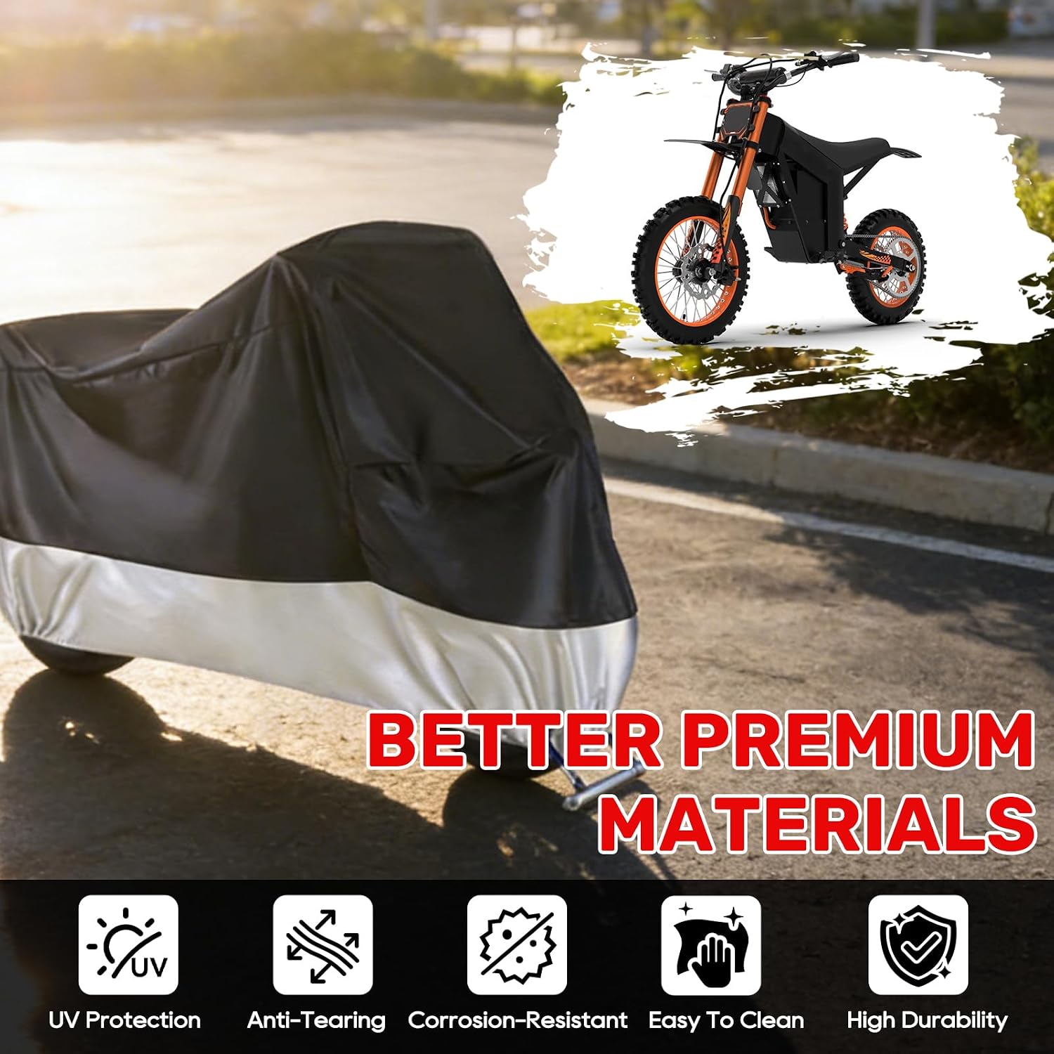 JERBOR Motorcycle Cover for Tuttio Soleil01 BF GB SF Yozma IN 10 eBike, Sun Rain Protection Waterproof Durable Outdoor All Season Cover with Storage Bag & Safety Lock Holes for Tutto Tutti Accessories