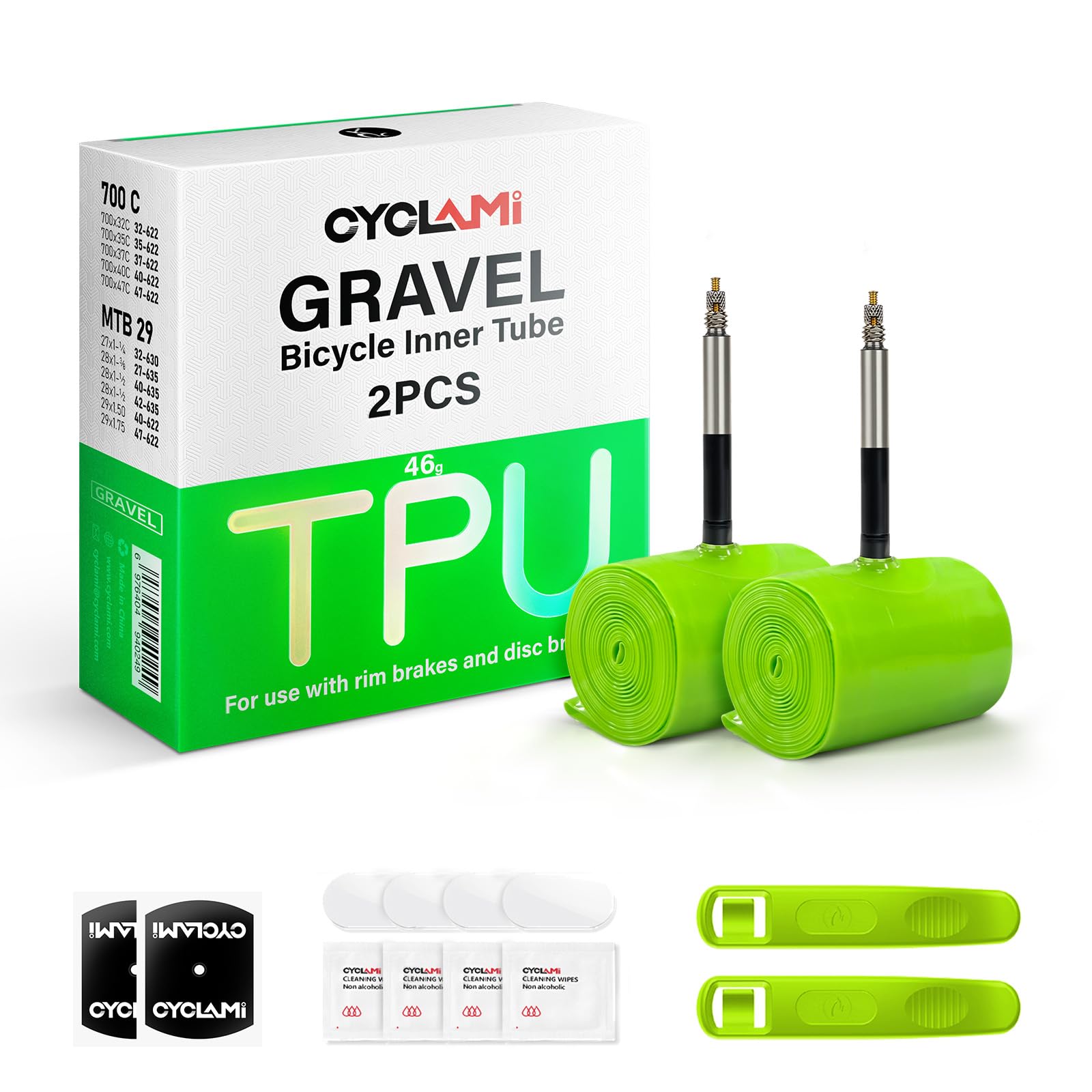2 PCS TPU Schlauch Gravel Ultraleichter 46g, 700C x 32-47-622, MTB Schlauch 29 Zoll,TPU Gravel Rennrad 28 Zoll,Presta-Ventil:45/65MM (2P-65mm Valve)