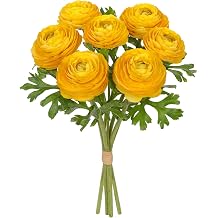 Hollyone 7 Heads Ranunculus Artificial Flowers Yellow Fake Ranunculus Small Bouquets Silk Flowers Faux Floral Centerpieces Arrangements for DIY Home Decor Wedding Party Bridal Shower Decorations