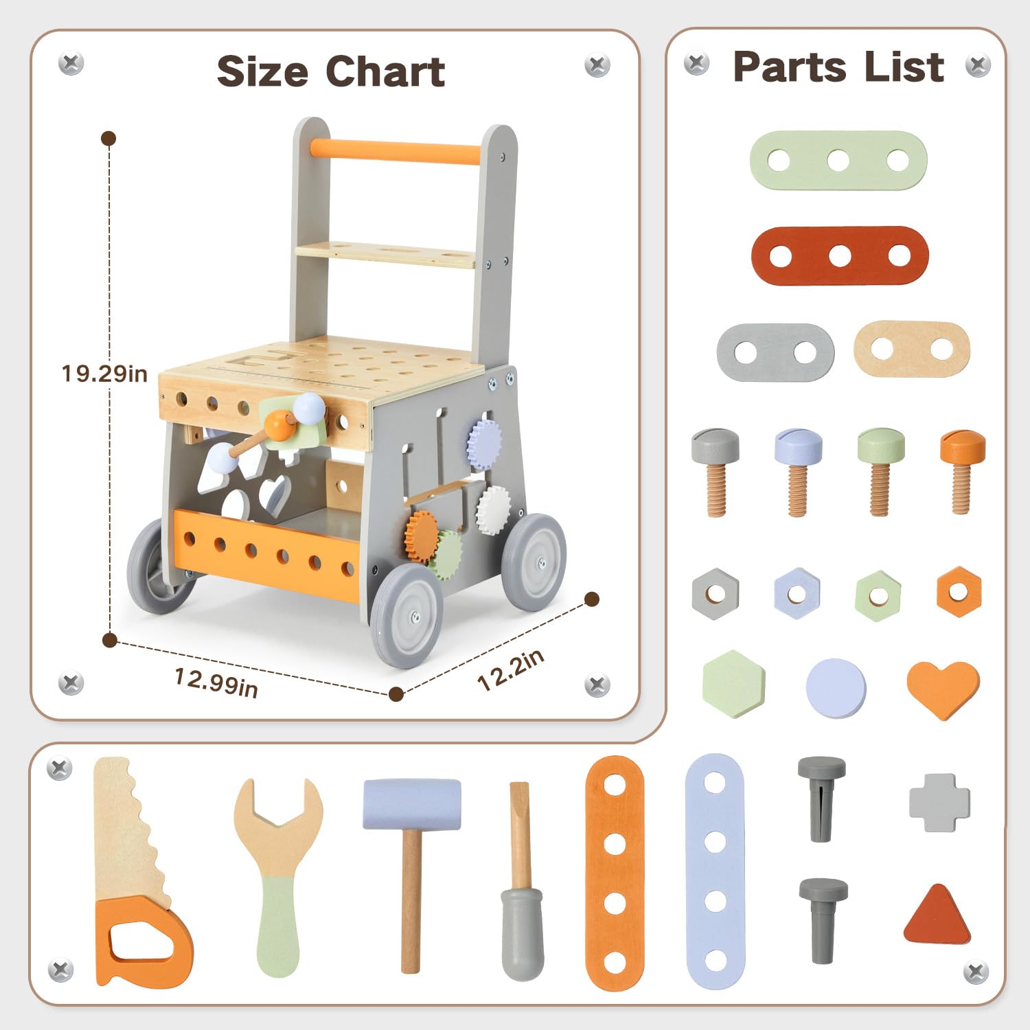 Andador de madera para bebés, caminador de empuje, juguete de herramienta para niños pequeños, andador de bebé de velocidad ajustable con rueda, caminante de actividades de aprendizaje para 6