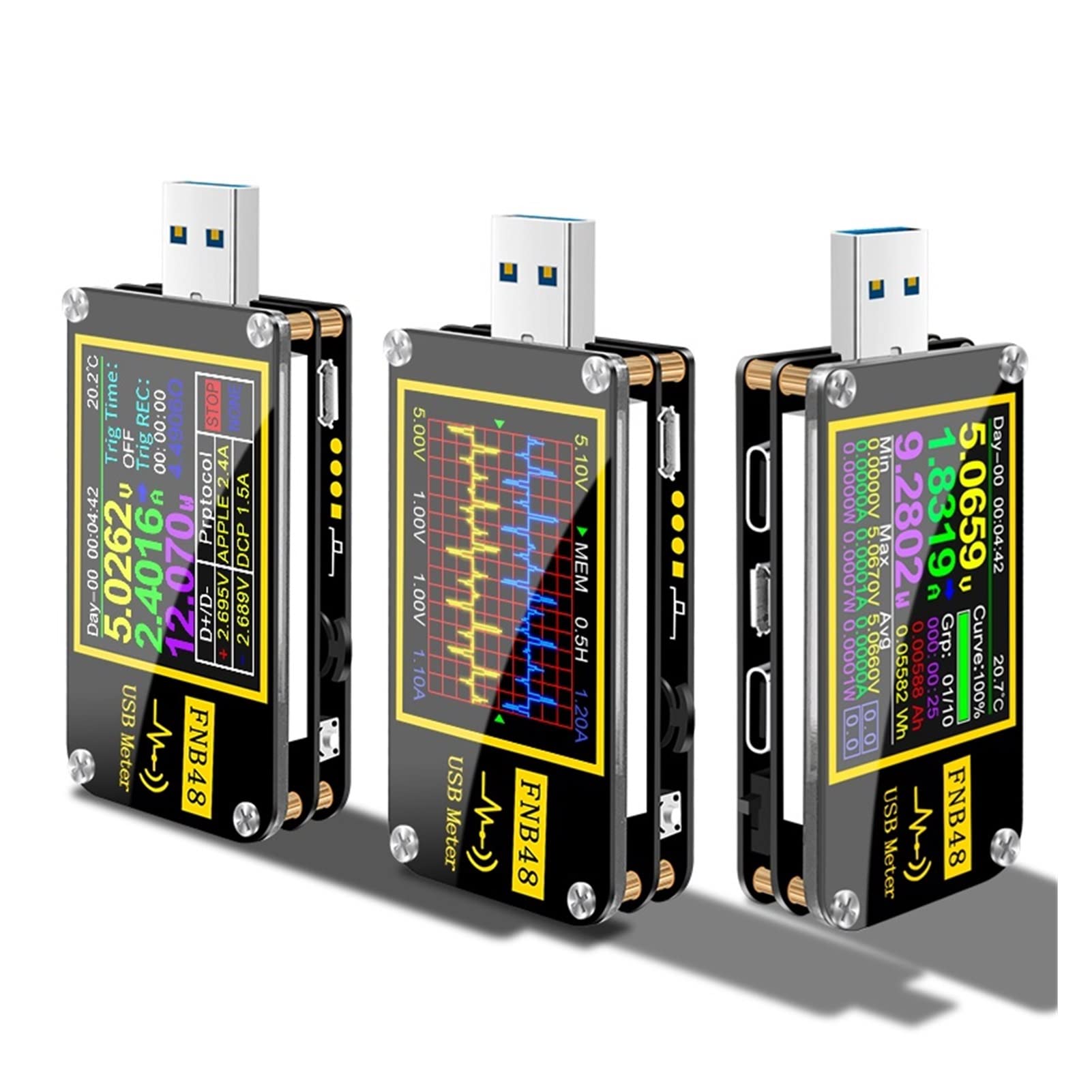 USB Tester FNB48. Ampermeterspannungstrom Voltmeter Qc4 + pd3.0 2.0 pps Schnelles Ladungsprotokollkapazität Trigger-Testmesser