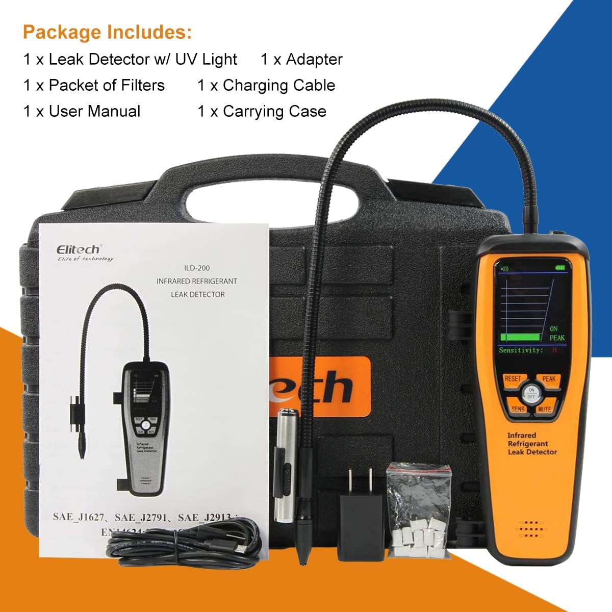 Super Big Clearance! Elitech ILD-200 Infrared HVAC Refrigerant Leak Detector Auto Halogen Leakage Tester