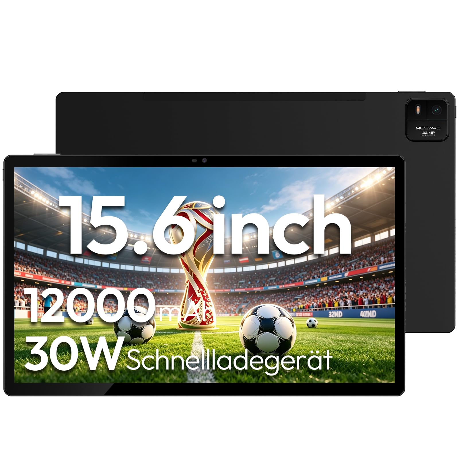 MESWAO Tablet 15,6 Pollici 2025, Android 14, Tablet con Caricamento Rapido 30W, Processore Helio G99 Octa-Core, 8 GB RAM + 256 GB ROM Espandibile 1TB, Batteria 12000 mAh, WiFi, Doppia Fotocamera