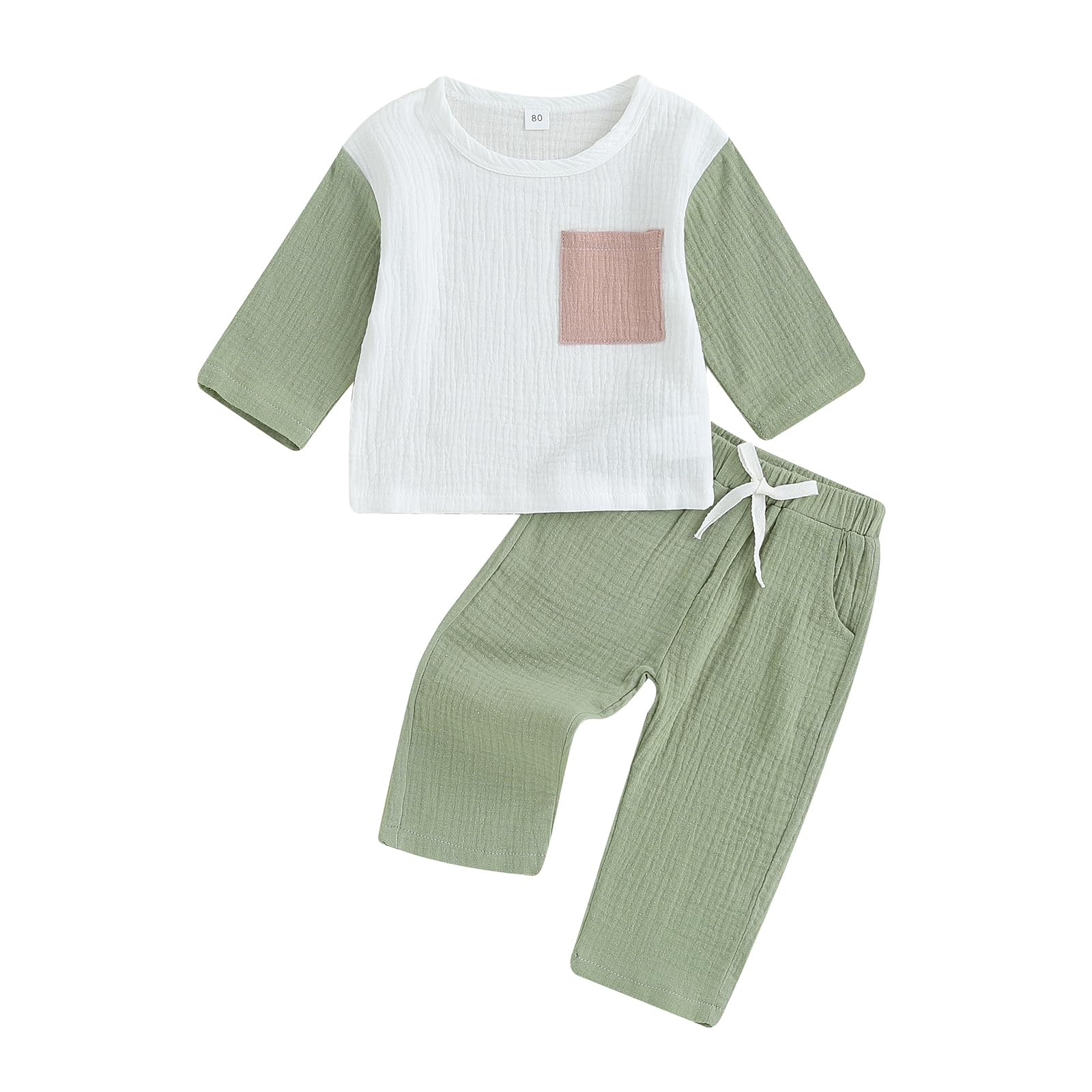ITFABS 0-5T Toddler Baby Boy Girl Pullover Pants Clothes Long Sleeve Sweatshirt Tees Tops+Pants Outfit Set Fall Winter Clothes(Casual-Green,2-3T)