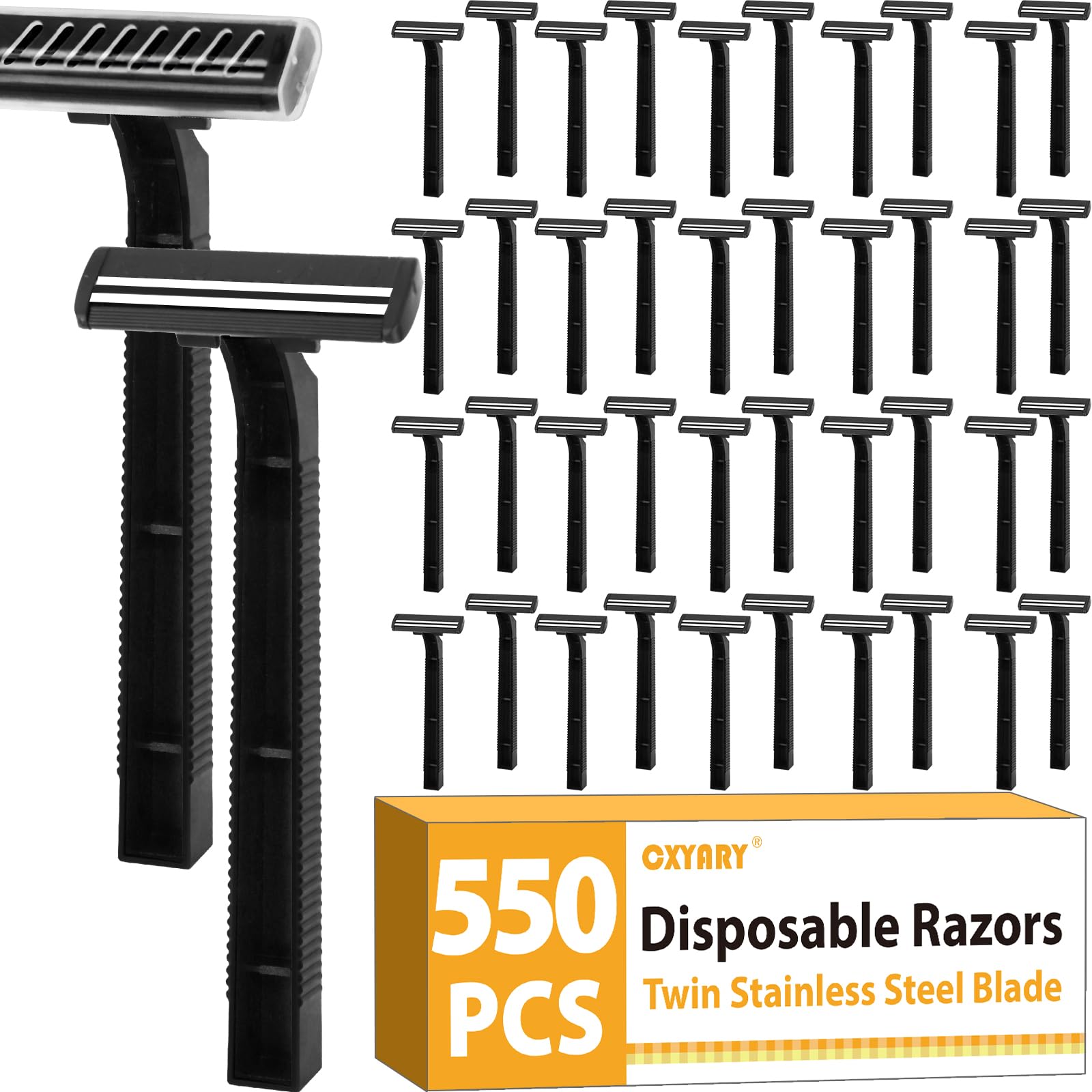CXYARY 550 Pcs Twin Blade Disposable Razors With Clear Safety Cap Shaving Razors Bulk for Men Women Stainless