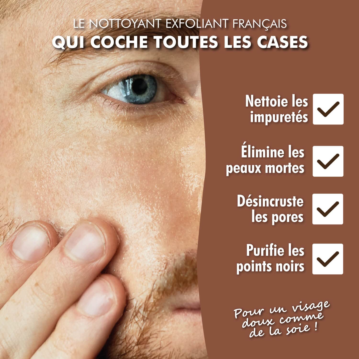Nettoyant Exfoliant visage pour homme de Monsieur BARBIER | Soin visage Naturel, Végan et Français | Gommage contre les peaux mortes, les points noirs et les impuretés pour un teint lumineux | 250mL