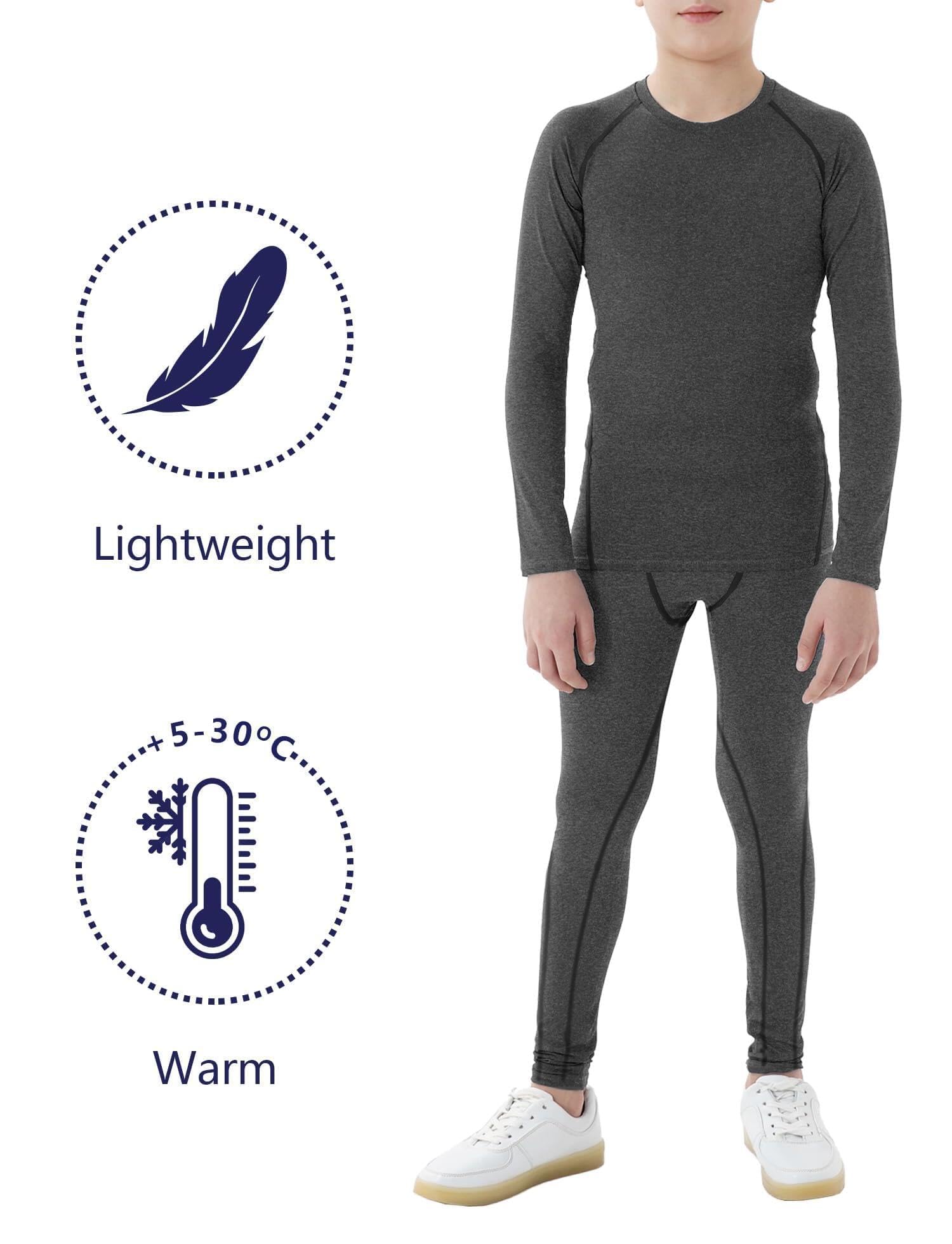 Dalavch Thermounterhose für Jugendliche, Jungen, lange Unterhose, Kompressions-Leggings und Hemden, Fleece-gefütterte Unterwäsche für Kinder und Mädchen, 2 Sets