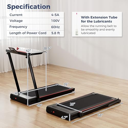 Miniatura 7 de GYMAX Cinta de correr con escritorio, caminadora 3 en 1 para debajo del escritorio, almohadilla para caminar con escritorio extraíble, monitor LED,