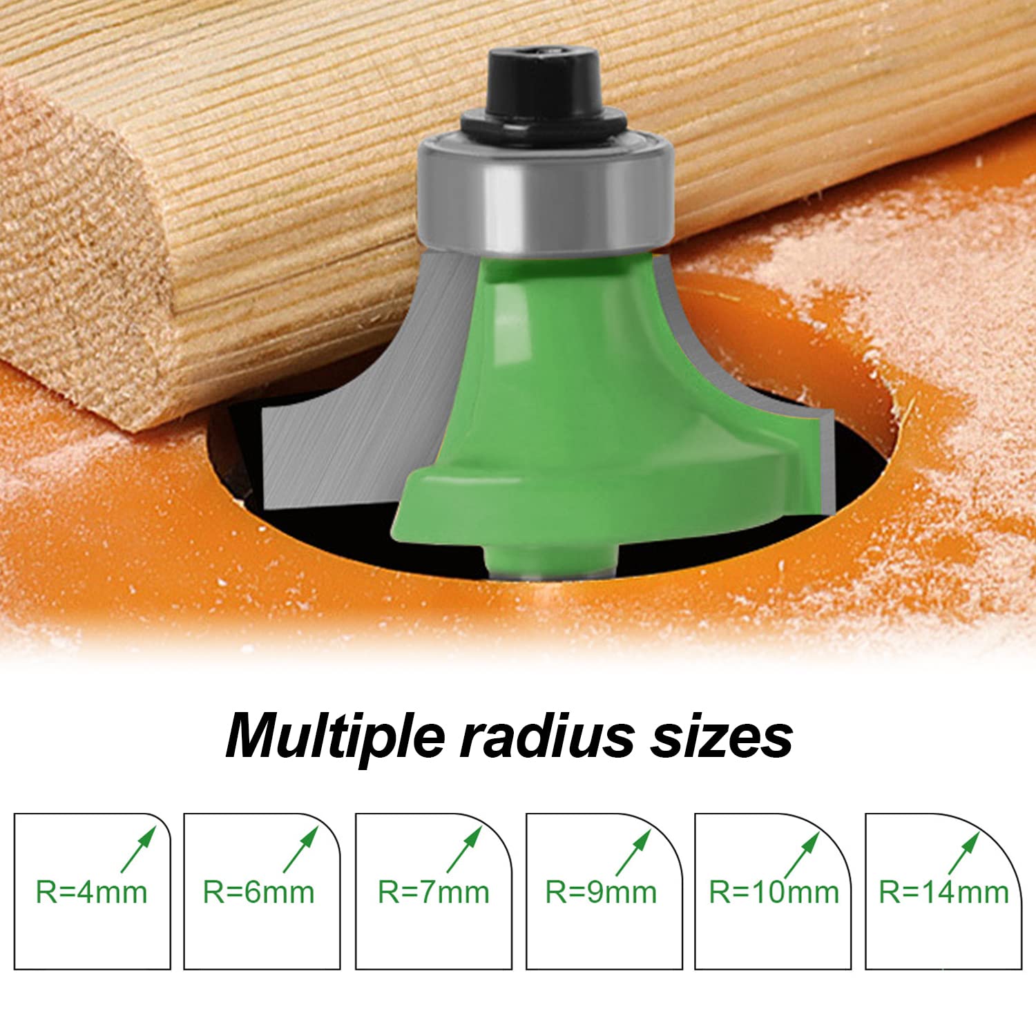 6 Pcs Fraise Defonceuse 8 mm, Fraise Quart de Rond Avec Tige de 8 mm, Fraise a Surfacer Avec Roulement, Fraise bois Pour le Travail du Bois Fraisage à Bord (6)