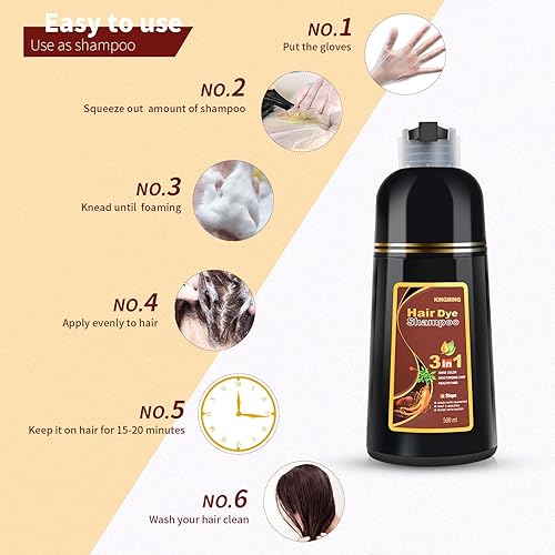 Miniatura 6 de KINGMING Champú de tinte para el cabello 3 en 1 para cabello, tinte natural para cobertura del cabello, champú de color para cabello tratado con