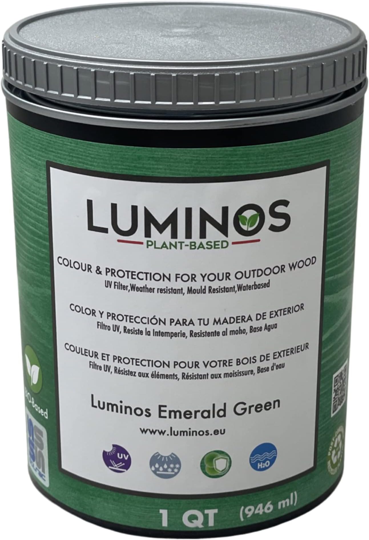 Luminos LUM1105 - Emerald Green - Oudoor Water-Based Wood Finish Stain Protector BIO-Based Protector - Green Emerald 1QT