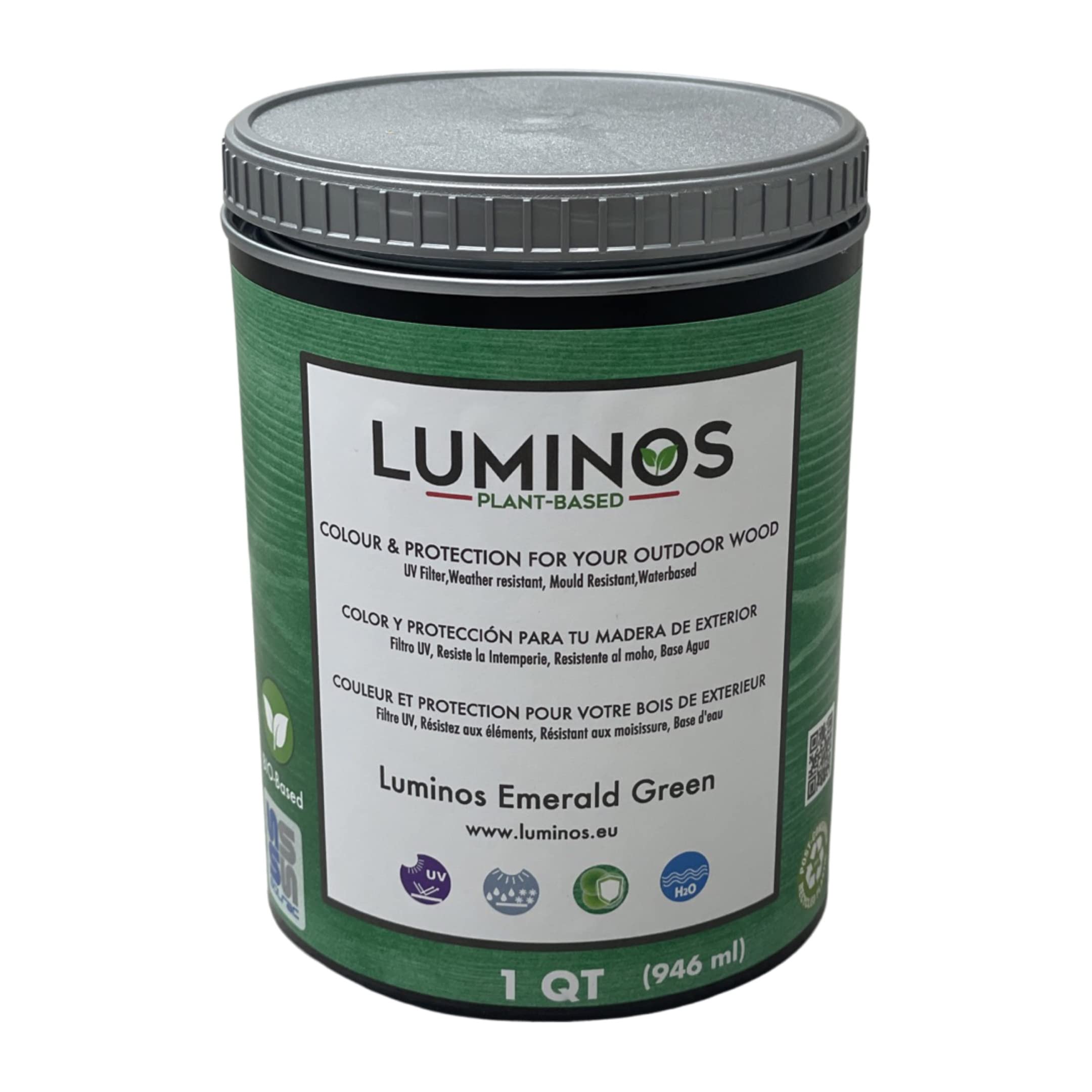 Luminos LUM1105 - Emerald Green - Oudoor Water-Based Wood Finish Stain Protector BIO-Based Protector - Green Emerald 1QT