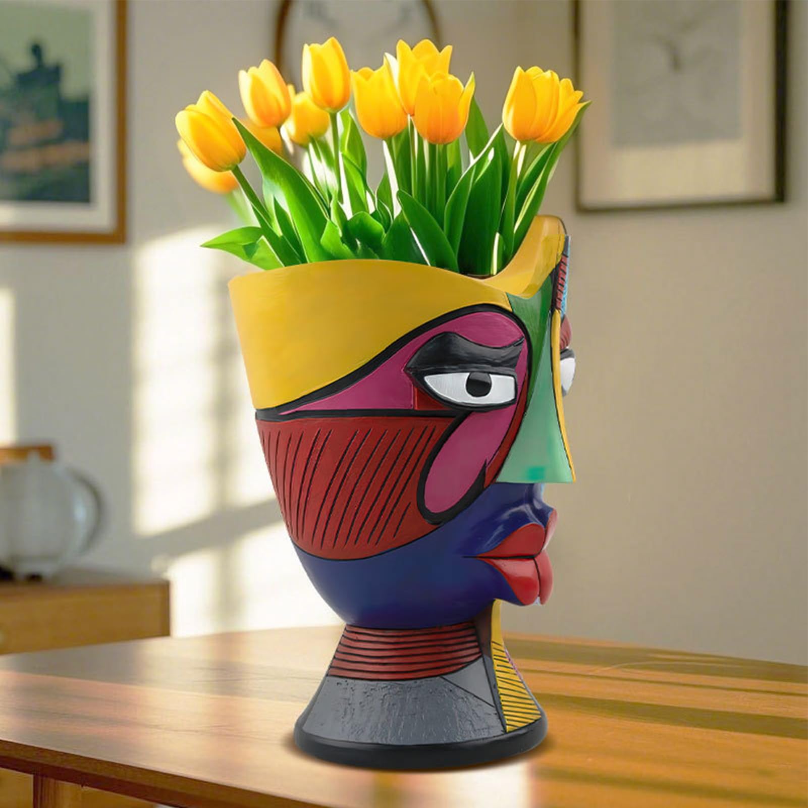 Pićasso Abstract Face Pot - Blumenkübel aus Harz, einzigartiges menschliches Gesichtsdesign, bunter dekorativer Vase mit Drainagelöchern | Behälter für Sukkulenten für den Innen- und Außenbereich für