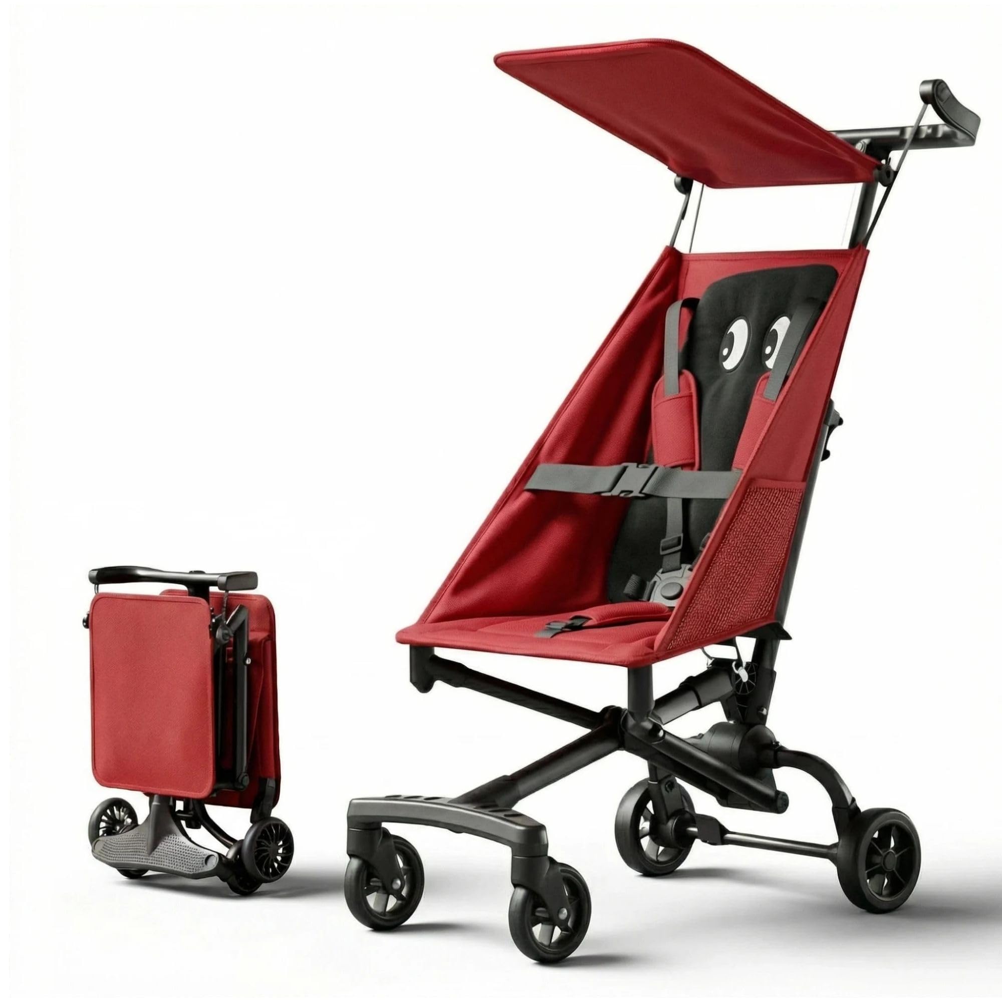 Poussette Légère Pour Avion, 2.8kg Pliage & Dépliage Instantané Poussette Portable, Poussette Bébé Compacte Taille Cabine Avec Coussin Cartoon Amovible Pour Voyage (0-4 Ans), 4 Couleurs red