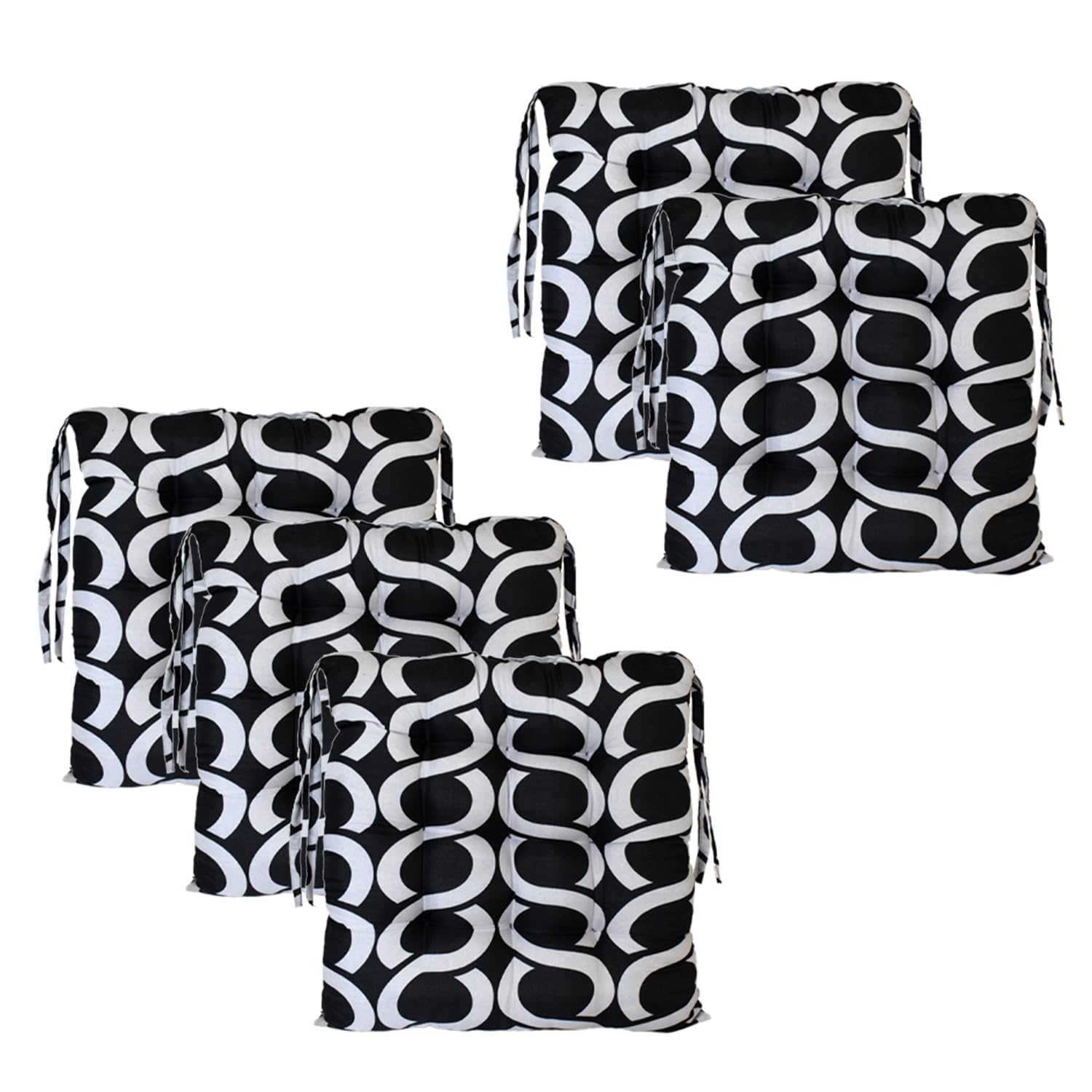 Kuber Industries Long Chair pad | Glance Cotton Printed Long Seat Cushion | Rocking Chair Cushions | Chair Back Rest Pillow | Square Chair pad for Meditation | Living Room | Pack of 5 | Black