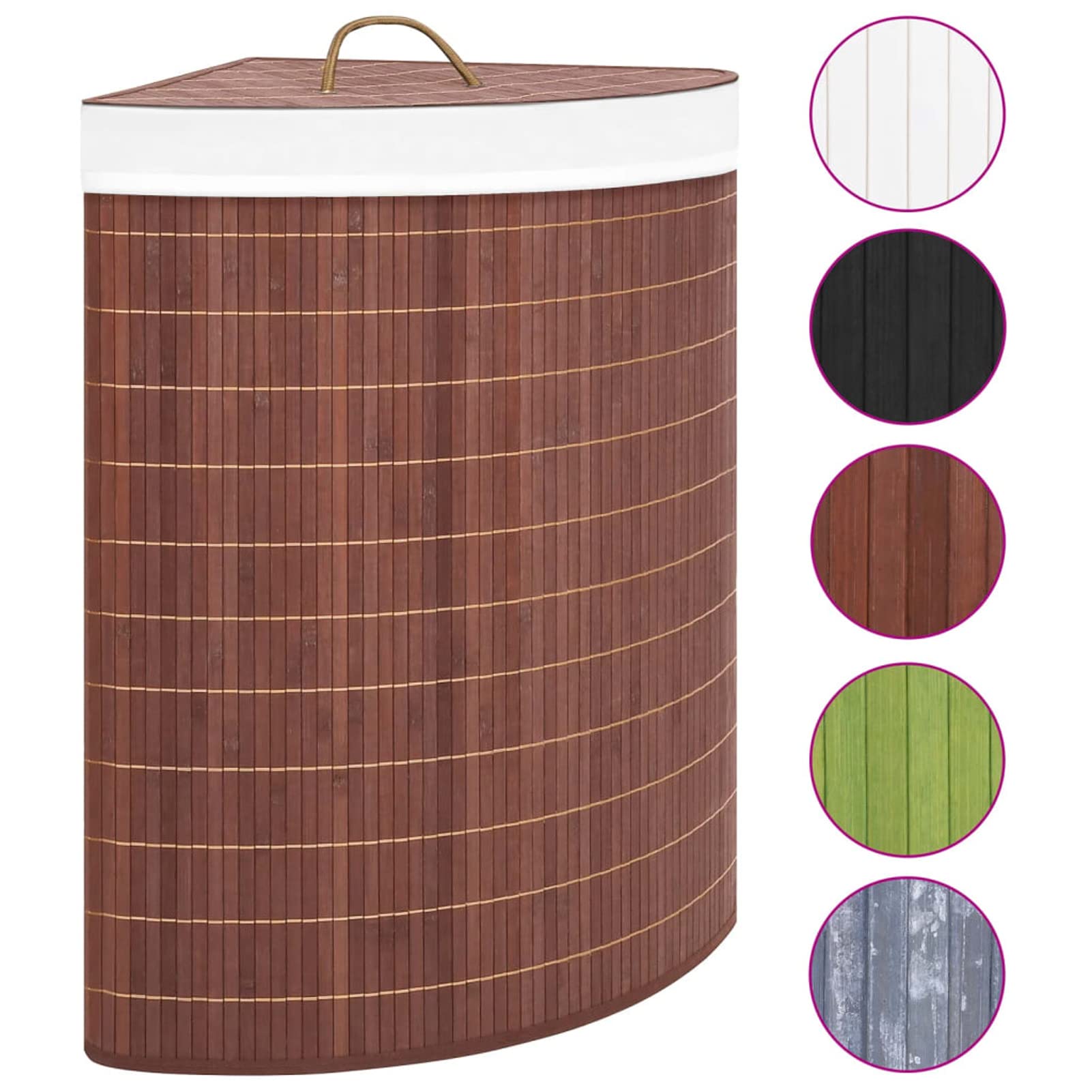 Cesto Portabiancheria Angolare in Bambù Marrone 60 L,Cesto portabiancheria con coperchio,cestino per biancheria in bambù,pieghevole,con borsa rimovibile lavabile,maniglie,per lavanderia,camera d