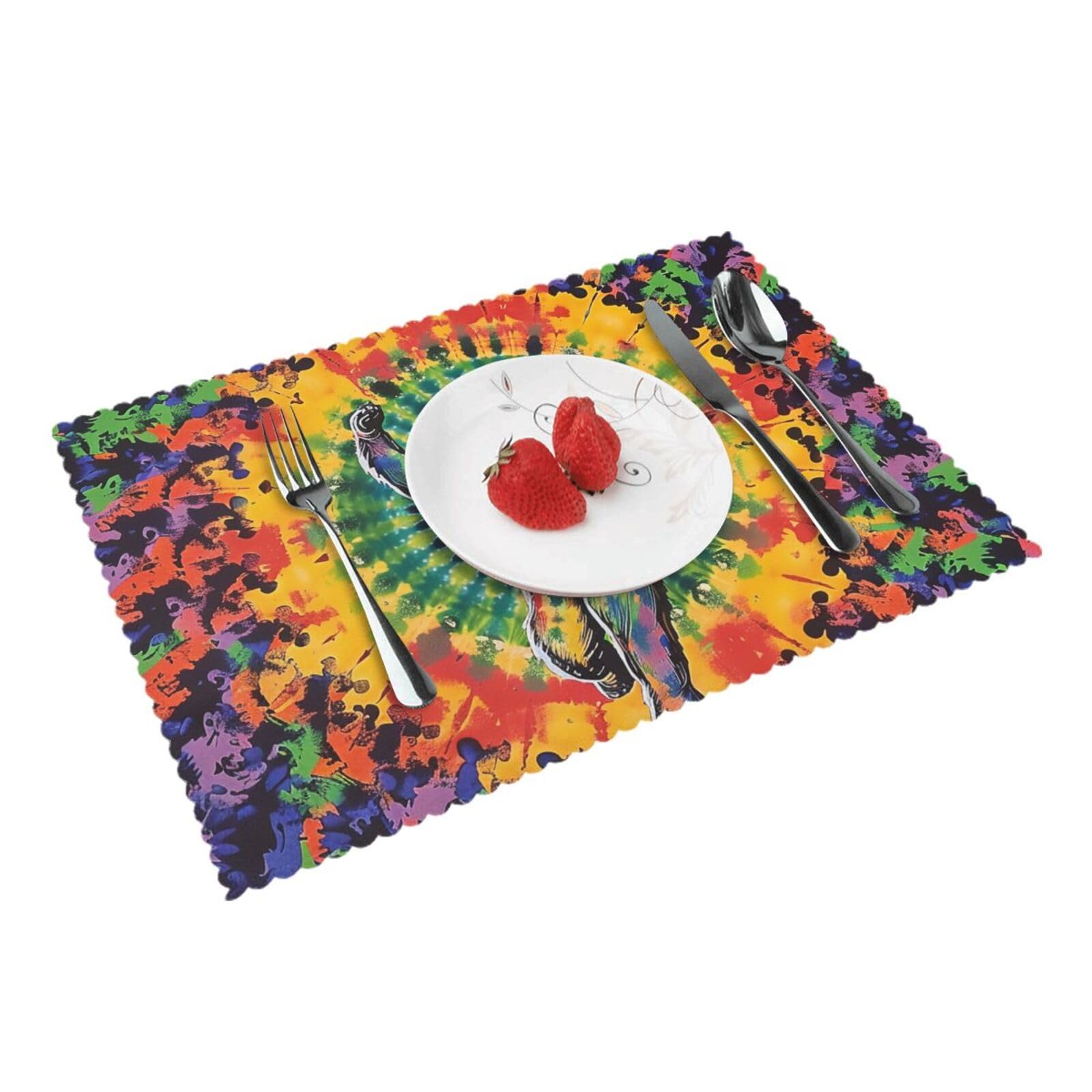 Bear Dancing Tie Dye Printed Placemat Heat Resistant Place Mats Set of 4 PCS Washable Kitchen Table Mats, 12x18 Inch