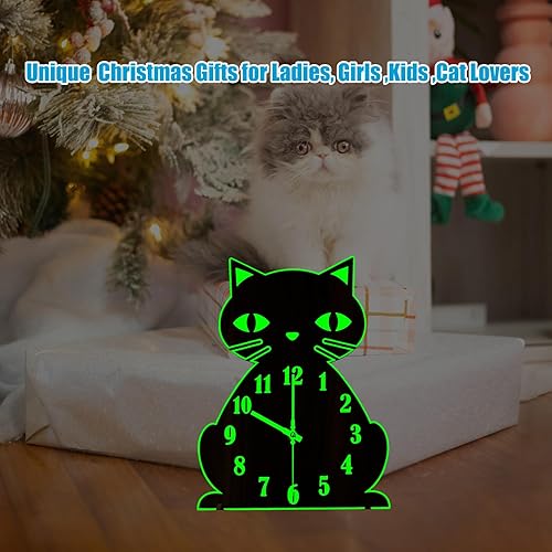 Miniatura 6 de Reloj de pared de gato que brilla en la oscuridad, reloj luminoso silencioso para dormitorio, sala de estar, decoración del hogar, regalos únicos