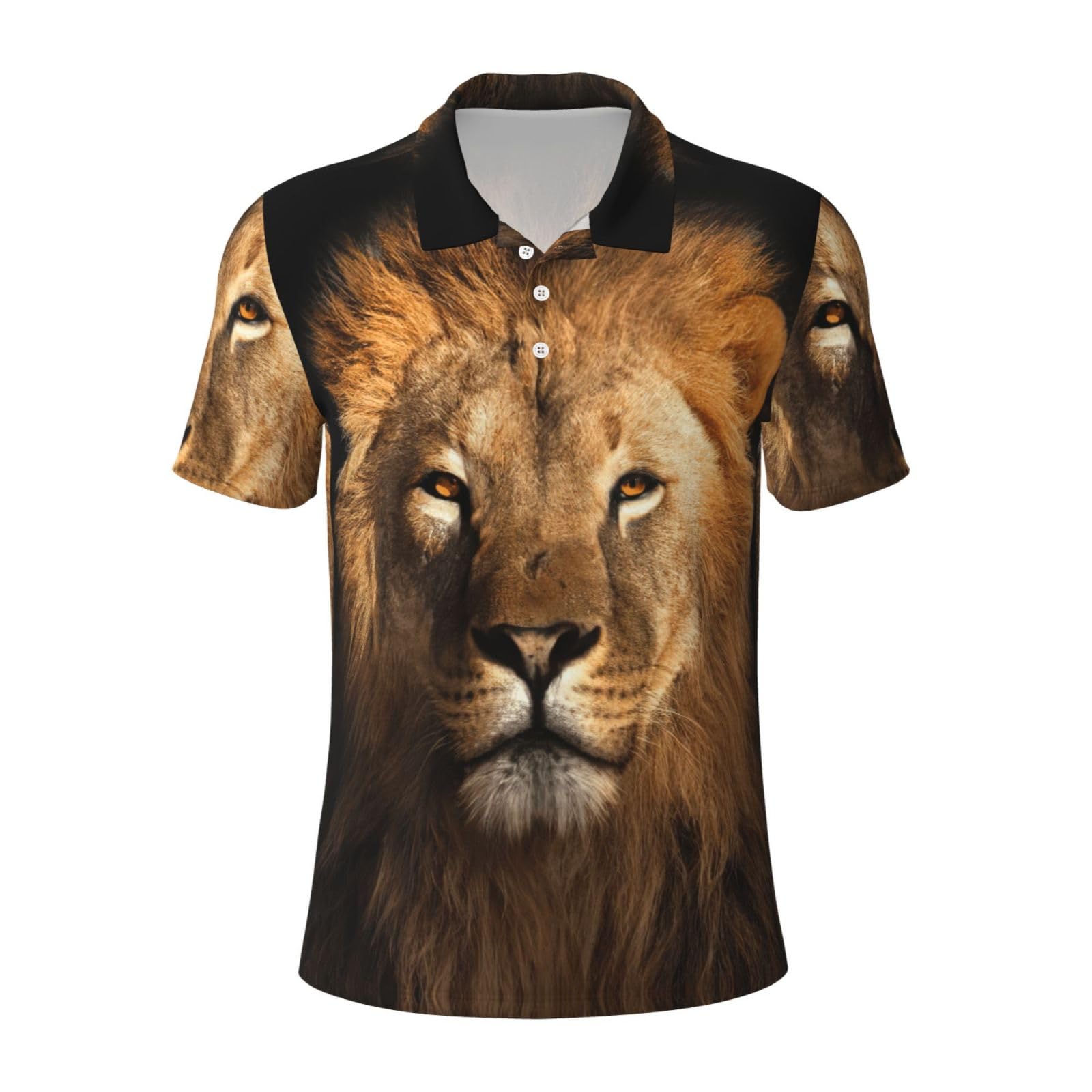 African Animal Lion Print Men's Polo Shirts Short Sleeve, Moisture Wicking Golf Shirts for Men, for Casual Sporty Black