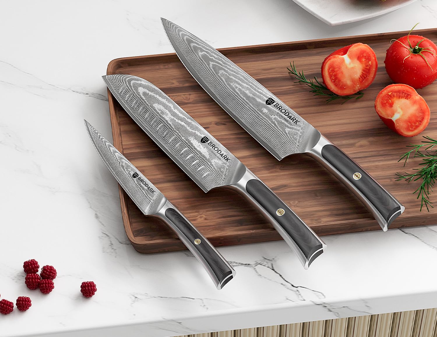 BRODARK 3PCS Damascus Chef Knife Set, VG10 Full Tang, Pakkawood Handle — Amazon image 7