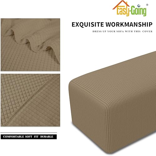 Vista 120 de Easy-Going - Funda elástica para taburete otomano, funda protectora para muebles, funda rectangular con parte inferior elástica Beige