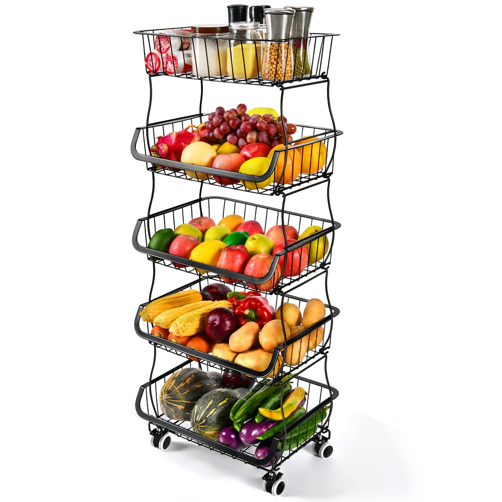 Buy Fruit Vegetable Storage Basket, 5 Tier Stackable Metal Wire Storage