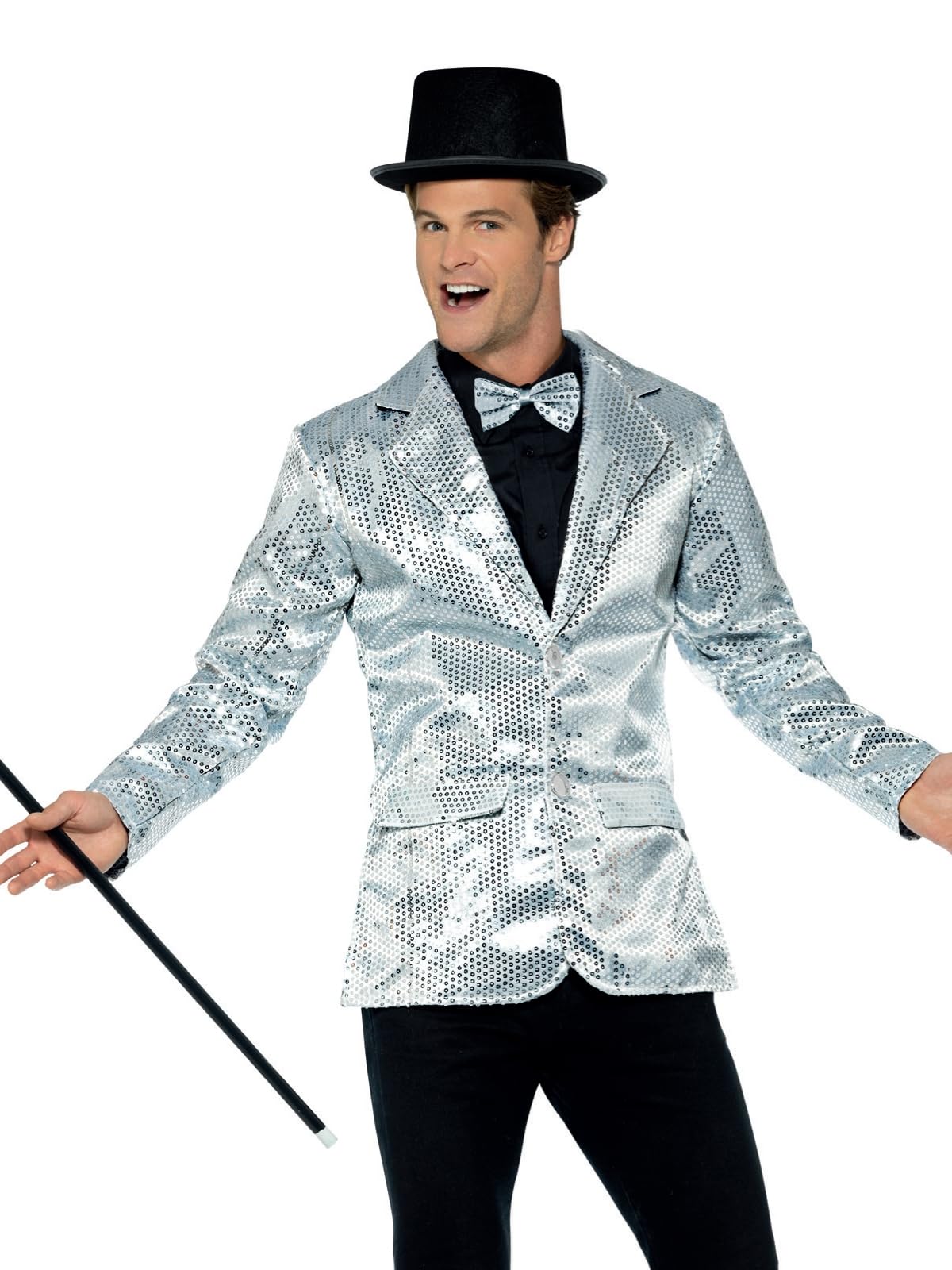 Smiffys Large Silver Sequin Jacket Mens Fancy Dress Up Costume Musical Theatre