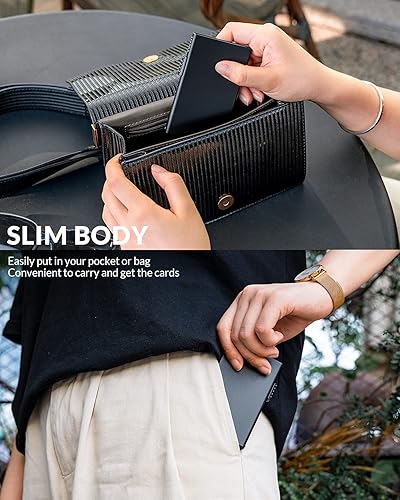 Miniatura 6 de VULKIT Tarjetero minimalista Pop Up Tarjetas RFID Protección Slim Metal Wallet, Mate negro, Minimalista