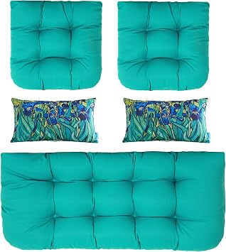 ARTPLAN All Weather Chair Outdoor Cushions Settee Loveseat Bench Cushions Set of 5 Wicker Tufted Pillow for Patio Outdoor Furniture,Lake Blue