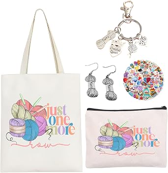 5 Pcs Crochet Gifts For Women,Crochet Reusable Grocery Bag, 50pcs Stickers for Friends, Mom, Knitting Lovers