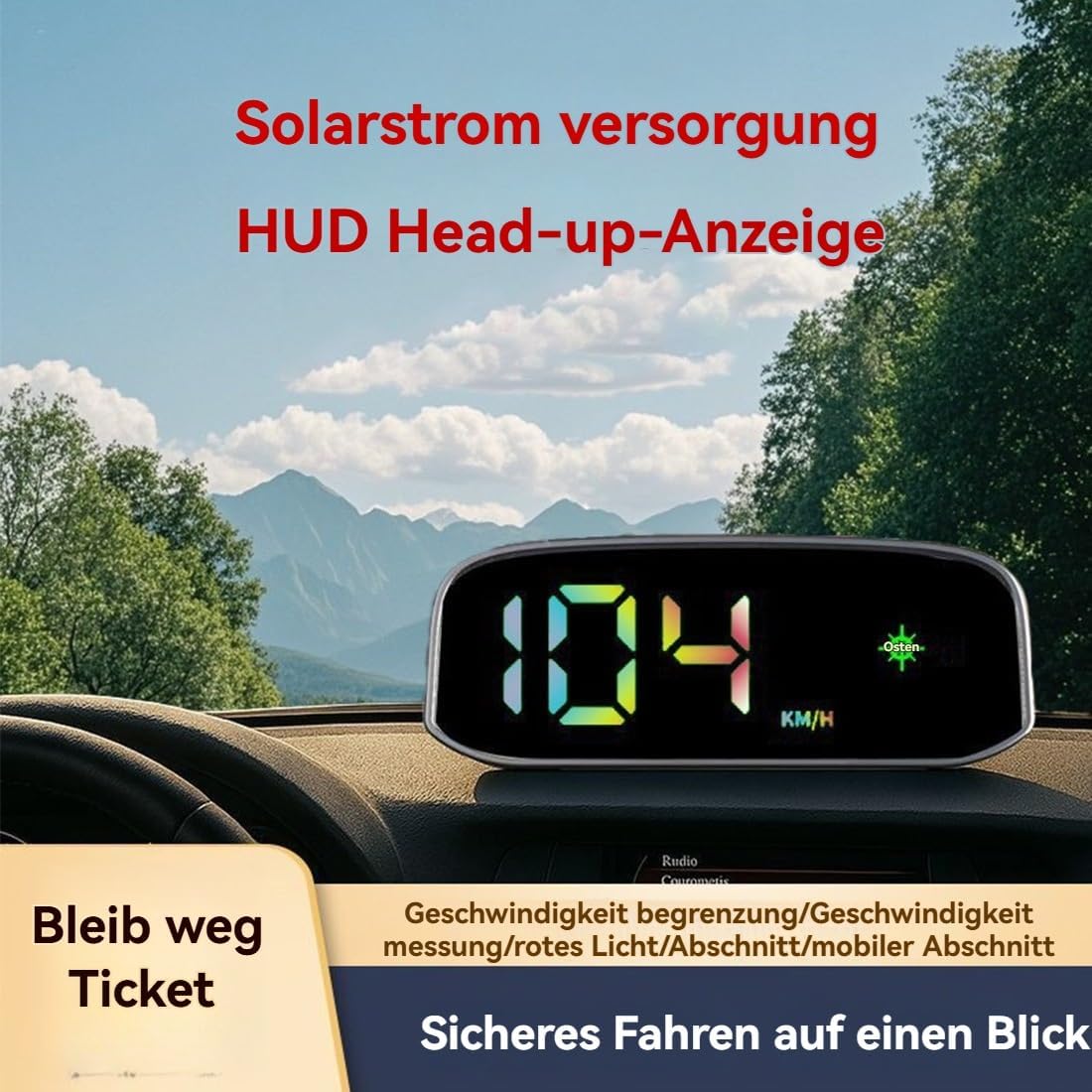 Tachimetro ad energia solare per auto, con GPS, schermo LED, solare e USB-C, punto preciso, Plug Play (3 pezzi)