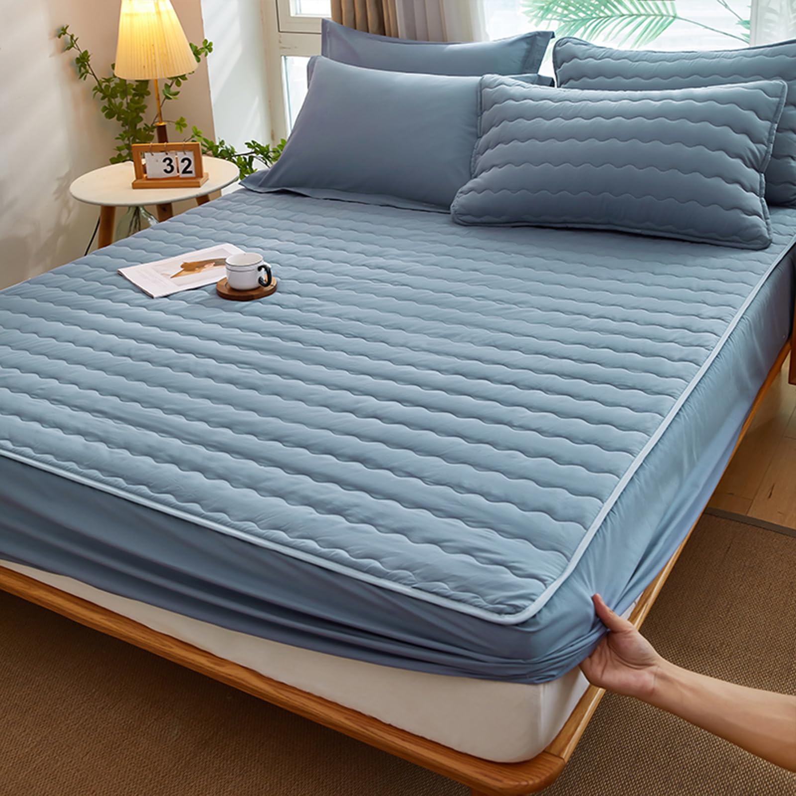 Drap Housse 90x200 Bleu Coton Lit Simple