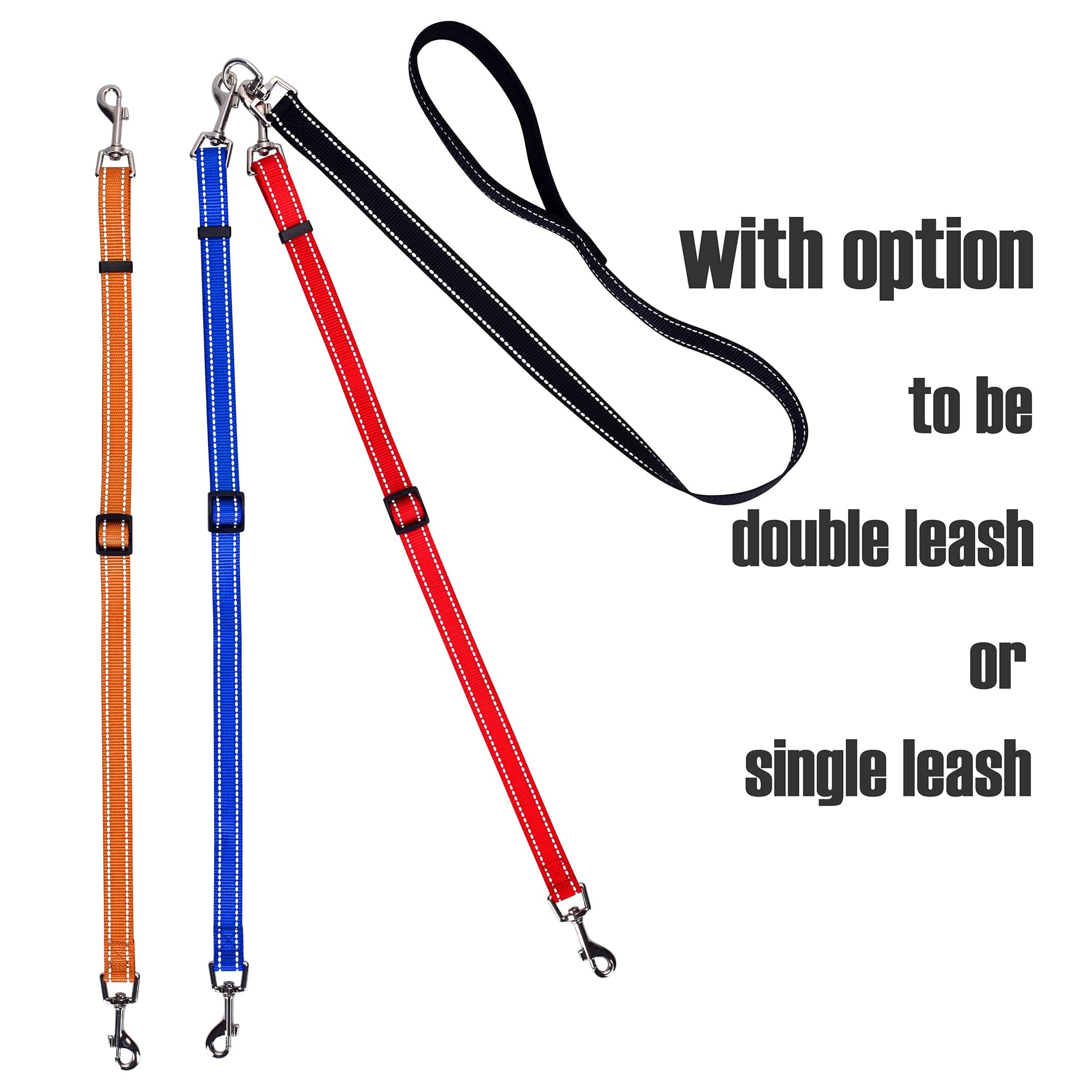 3-Wege-Hundeleine, reflektierend, verstellbar, kein Verheddern, abnehmbare 3-in-1-Hundeleine mit weich gepolstertem Griff für 1 2 3 Hunde, Haustiere, Spazierengehen, Training (3-Wege-Mehrfarbig)